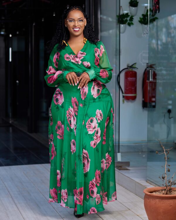 Green floral chiffon dress