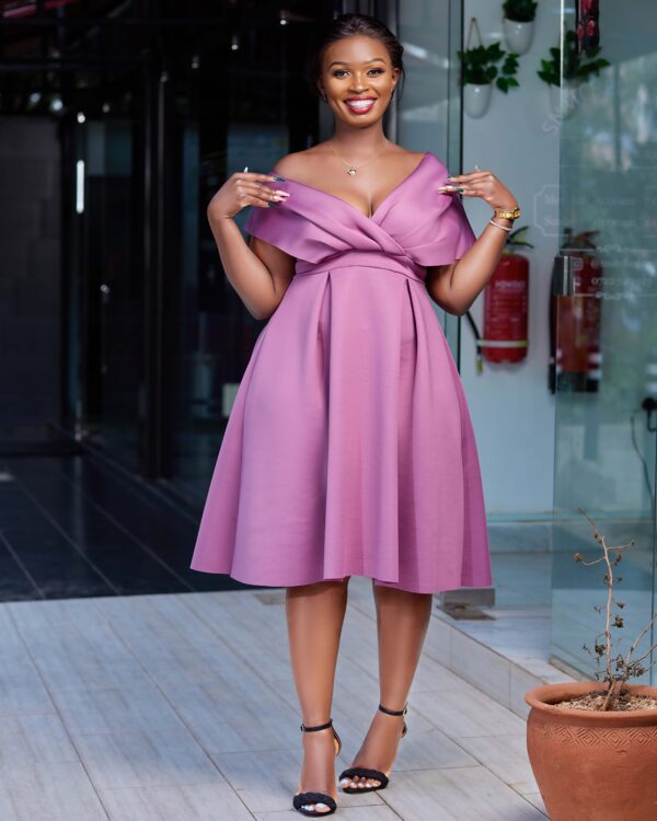 Purple off shoulder dress