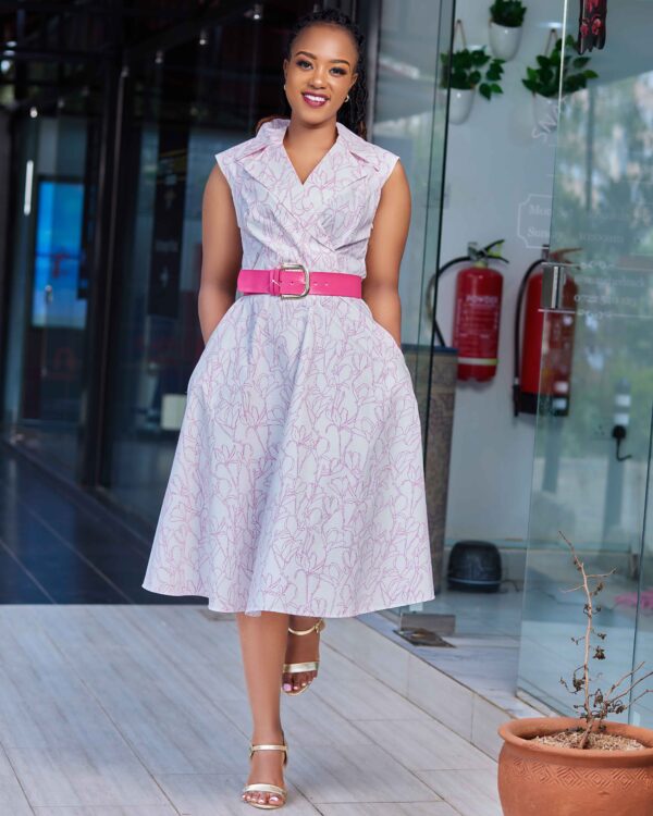 Pink and white sleeveless with matching belt