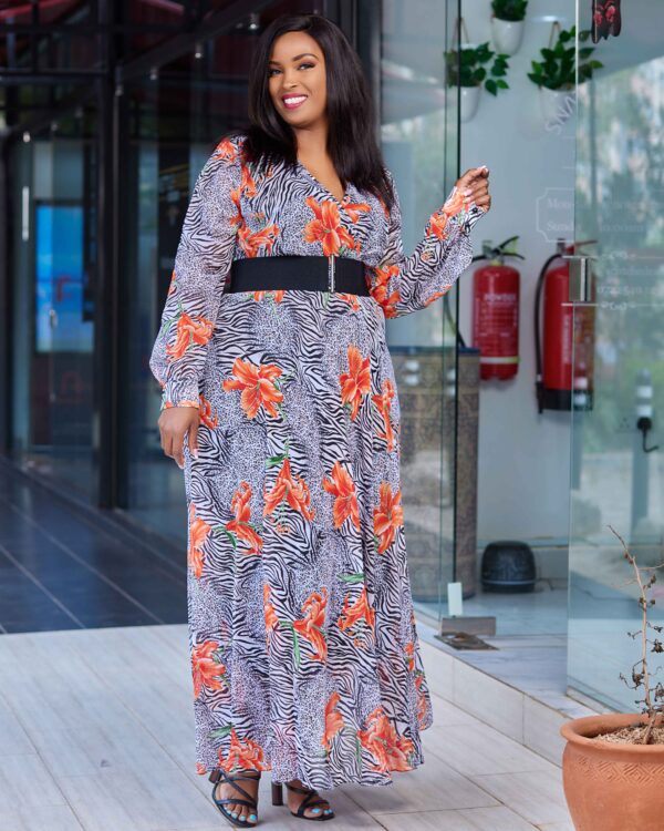 Orange print maxi with matching belt