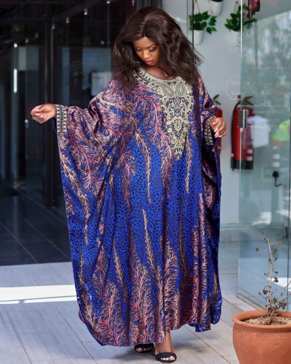 Blue Luxurious jacquard chiffon kaftan