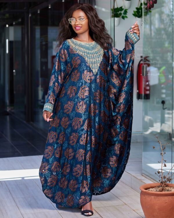 Blue floral luxurious jacquard chiffon kaftans