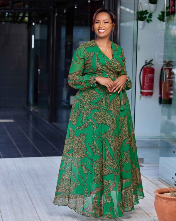 Green and brown chiffon maxi