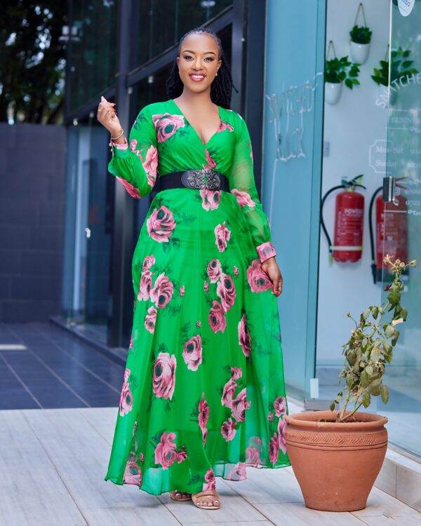 Green with pink flowers maxi