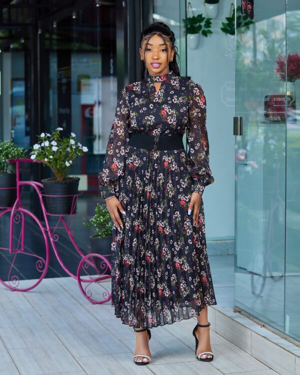 High neck floral midi dress