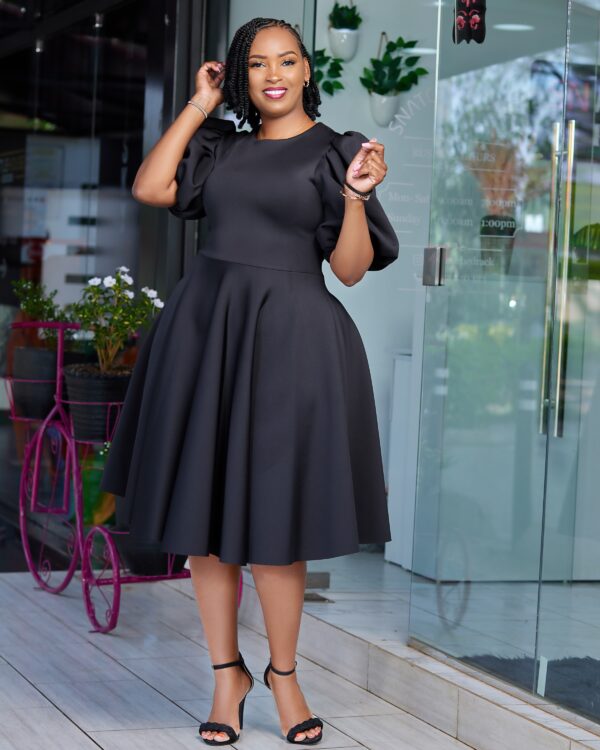 Black puff sleeve skater dress