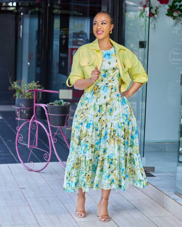 Yellow jacket floral dress