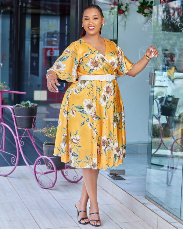 Mustard floral midi